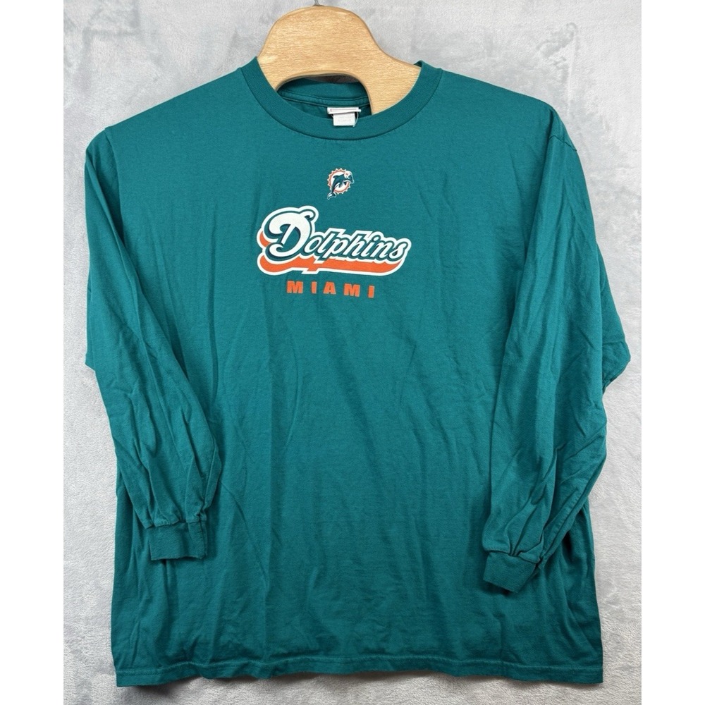 Miami Dolphins Shirt Long Sleeve T-Shirt NFL Vintage Green Men's Size XL